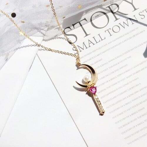 Anime Jewelry Crescent Fairy Fairy Rod Pendant Necklace Lady Necklace Metal Crystal Inlaid Necklace Pendant Accessories Jewelry