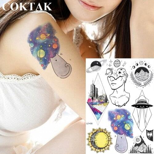 COKTAK Geometric Planets Universe Galaxy Temporary Tattoos Sticker Cartoon Spacecraft Fake Tattoo Starry Thinker Tatoos Body Art