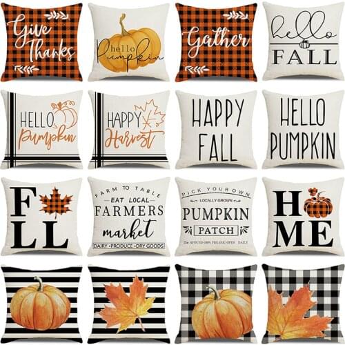 Thanksgiving Decorative Cushion Cover 45x45cm Home Decor Pumpkin Throw Pillow Covers Classic Buffalo Check Striped Pillowcase