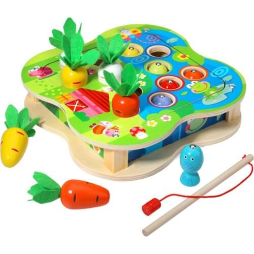 Preschool Magnetic Carrots Fishing Toys Catching Game Toy Set Education Puzzle Set Educational Wooden Toys For Children
