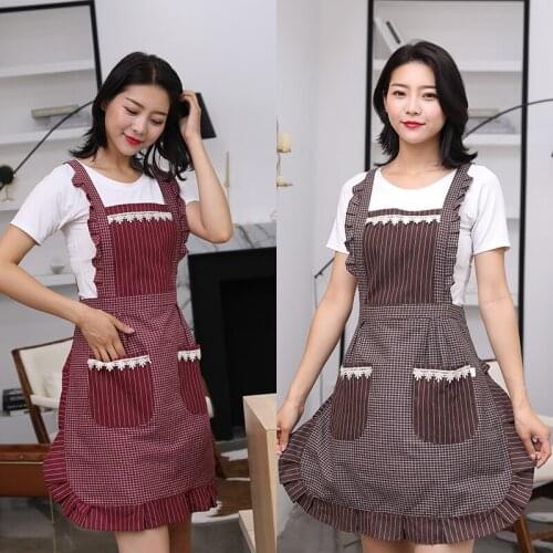 Double layer cotton princess apron fashion beautiful lace cotton double shoulder strap cute bib