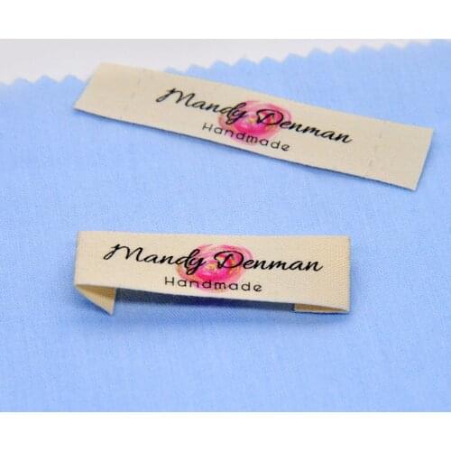 Custom sewing labels, Brand labels, Flowers, Cotton ribbon labels, Handmade labels (FR056)