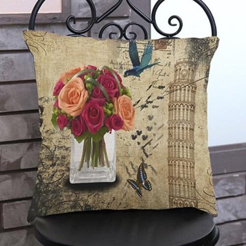 European Vintage Flower and Butterfly Cushion Pillowcase Famous Buildings Poster Print Home Decoration Car Sofa Throw Pillows