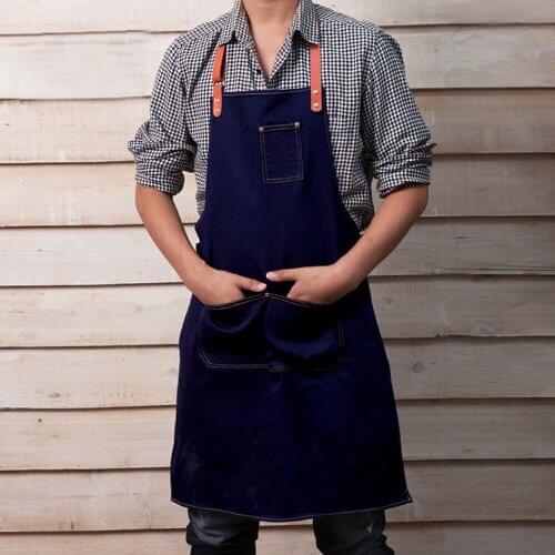 European and American Style Multifunctional Pocket Korean Fashion Apron Denim Coffee Studio Internet Cafe work Denim Apron