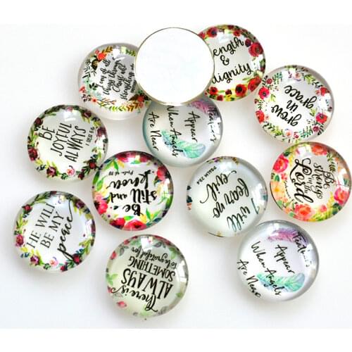 FLTMRH Random Mix English Letters Pattern Round Glass Cabochon 20mm 25mm Dome Flat Back DIY Jewelry Finding