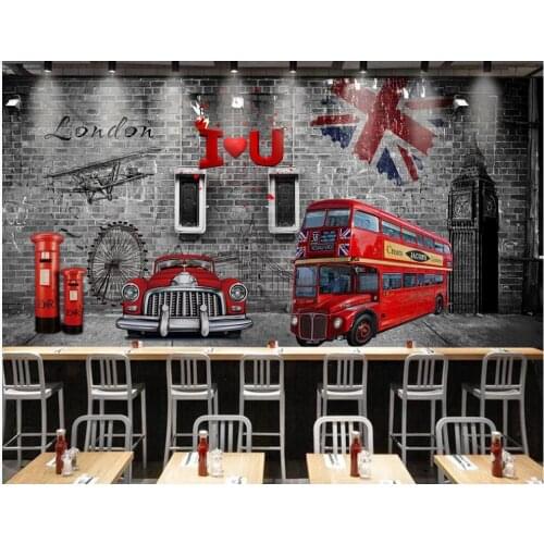 Custom photo mural 3d wallpaper on the wall Brick wall British style red car home decor room home decor wallpaper for walls 3 d