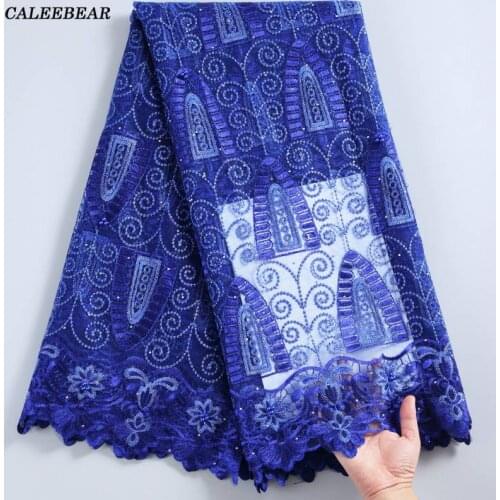Hot Sale African Lace Fabric Royal Blue French Mesh Net Lace Fabric For Party Nigerian Tulle Lace With Sequins For Wedding S2255