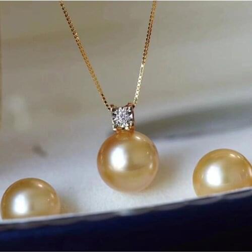 HENGSHENG Pure 18K Gold Inlaid 11-12mm Natural Seawater Golden Round Pearls Pendant 2021 New High Quality Jewelry Gift For Women