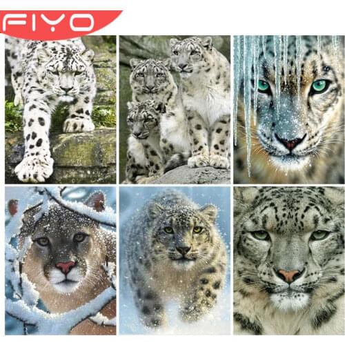 FIYO 5D Diamond Painting Square/Round DIY Rhinestone White Leopard Animal Embroidery Cross Stitch Home Decor Hanging Pictures