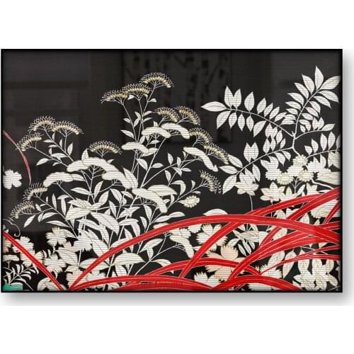 Kimono Phaeastans and Autumn Plants Pattern Japanese Art Poster Chinese Korean Style Embroidery Asian Art Canvas Print Wall Art