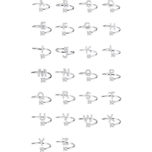 Adjust size 26 alphabet letter ring A B C D E F G H I J K L M N O P Q R S T U V W X Y Z finger ring S925 silver jewelry