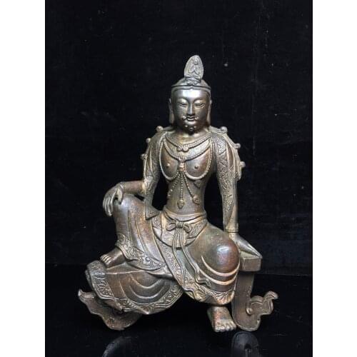 9"Chinese temple collection Old Bronze Cinnabar Lacquer Bench buddha Northern Wei Buddha Free buddha Amitabha Sitting Buddha