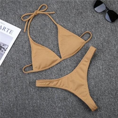 New Sexy Bikinis 2021 Push Up Swimwear Women Swimsuits Solid Brazilian Bikini Set Ribbed Biquini Thong Bathing Suits Beachwear