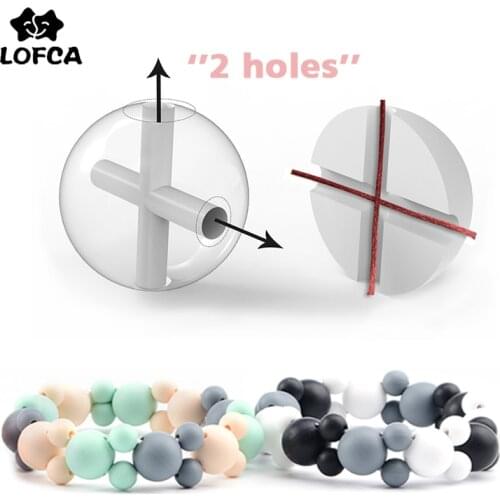 LOFCA 15mm 10pcs/lot Silicone Loose Beads Safe 4 holes Round Baby Teething Beads DIY Chewable Colorful Teething For Infant