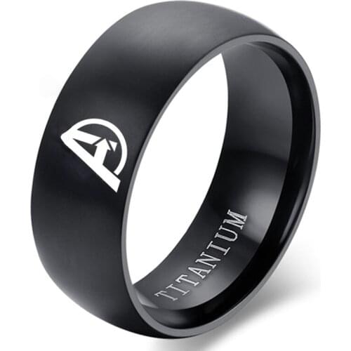 MANGOSKY 8mm Black Titanium Avenge Logo Ring For Men and Women
