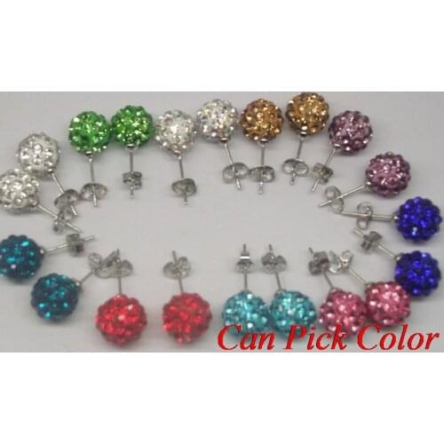 Fashion factory 8mm fashion silver plated Earrings Crystal Ball Stud Earring Mix Colors women christmas gift