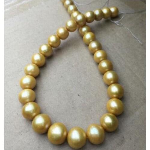 Fashion jewelry Free Shipping 17 inch 11-12mm Natural fresh water golden pearl necklace