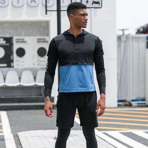 Fonoun Men Running T-shirts Fitness Quick Dry Breathable Elasticity Loose with Hat F91210
