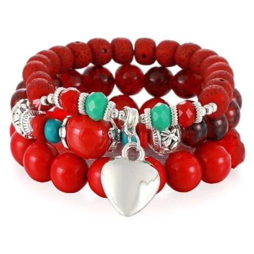 Summer New Style Bohemian Style Bracelet Love Alloy Piece Bracelet Elastic Rope Color Bead Bracelet Accessories Women Wholesale