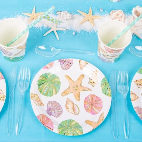 Starfish Ocean Birthday Party Disposable Tableware Little Mermaid Happy Birthday Party Shell Decor Supplies kw78