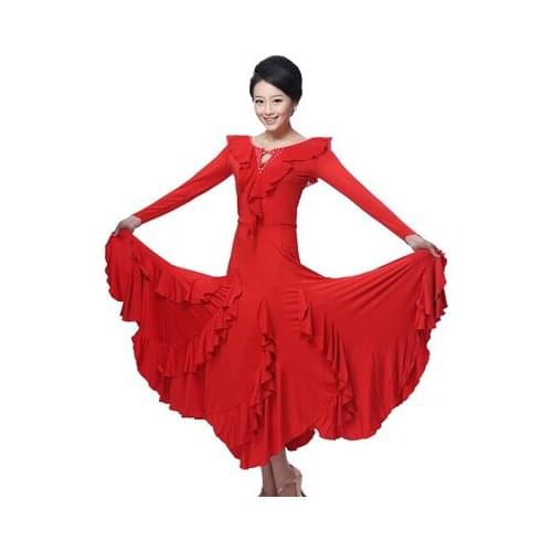2018 Rushed New Standard Ballroom Dance Dress Women Long Sleeve Black/purple/red/rose Waltz/tango/jazz Performance/practice