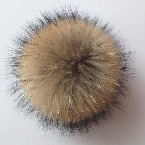 Natural Raccoon Fluffy Fur Pompon Hats Real Fur Big Ball Pom Pom Caps Accessories for Skullies Knitted Beanies Hat 13cm to 14cm