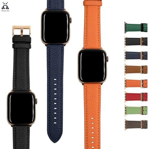 Lebanda band for Apple Watch pin buckle black rose gold buckle series6 SE 5 4 3 2 1genuine litchi grain leather strap for iWatch