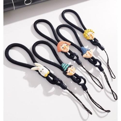 Phone Lanyard Ring Strap Cartoon People Short Rope for iphone huawei redmi xiaomi Samsung Camera GoPro Adjust String Holder