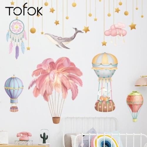 Tofok DIY Hot Air Balloon Feather Whale Wall Sticker Self-adhesive Home Office Nursery Art Mural Decals Waterproof Decoration