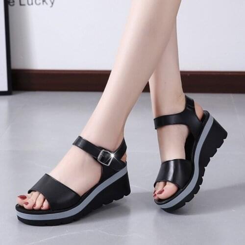 Shoes Women Wedges Heels Sandals Young Ladies Casual Sandals Open toe Black White Shoes Wedge Heel 2021ke4