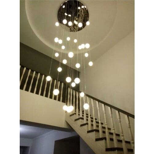 Glass Crystal Ball Pendant Light Modern led Stair Pendant Lamps Duplex Villa Hall Simple Spiral led Staircase Long Hanging Light