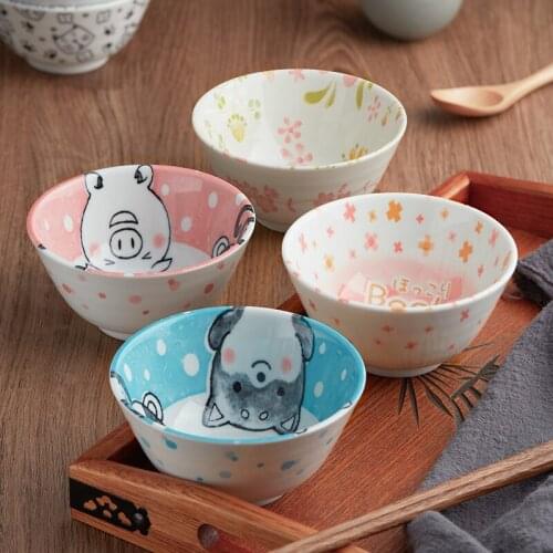 Japanese Style Bowl Large Rice Vintage Cute Bowl Creative Fruit Salad Ceramic Vaisselle Cuisine Household Tableware ED50TW
