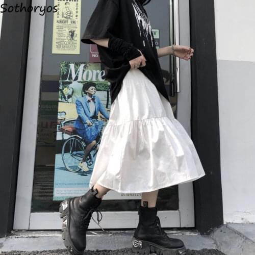 Skirts Women Solid White Black All-match Summer Harajuku Simple Streetwear Vintage Fashion A-line Ins Korean Style Casual Chic