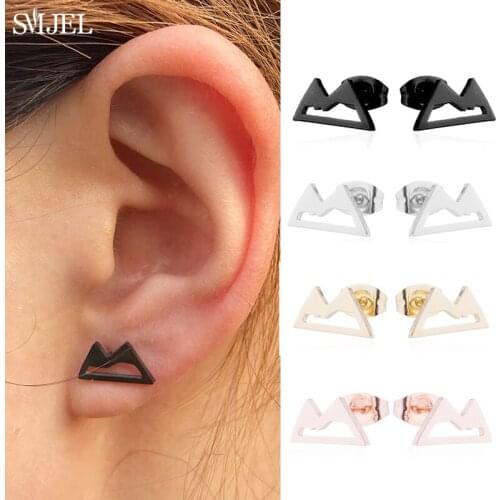 2021 Stainless Steel Snow Mountain Earrings Black Hip Hop Geometric Stud Earring Accessories Women Pendientes Wholesale GIfts