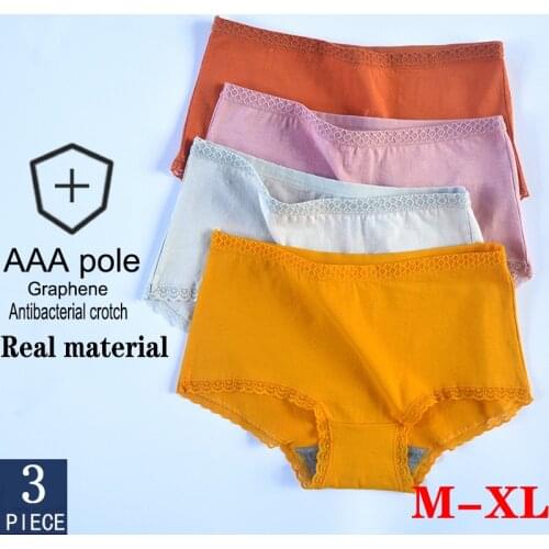 3pcs/set Womens Panties Sexy Lace Mid Waist Boxer Pants Cotton Panties Underpants Antibacterial Underwear Seamless Boyshort