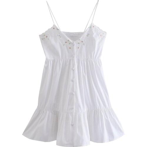 JC · KILIG 2021 Womens New Style Embroidered Poplin Suspender Dress Short Skirt OP9698