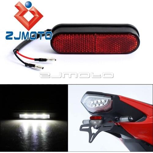 1Piece ZJMOTO Universal Motorcycle Rear Reflector License Plate Light Streetbike Emark Tail Red Reflector LED Number Plate Light