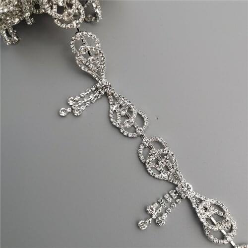 1 yard Bowknot Tassel Rhinestone Crystal Chain Diamond Metal Trim Ribbon Gem Sparkle Bridal Wedding Dress Necklace Accessories