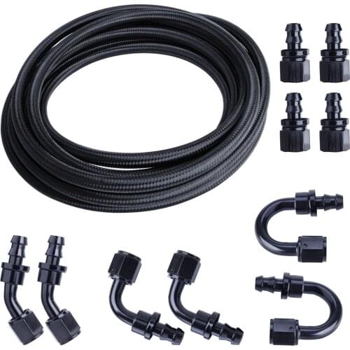 10PCS Push Lock Fitting Hose Kit & 20 Feet AN6 Stainless Steel Braided Fuel Line