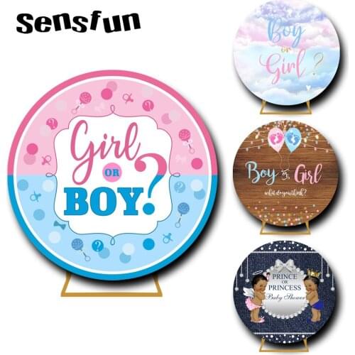 10 Options Gender Reveal Round Circle Backdrop Cover Boy Or Girl Blue Pink Baby Shower Party Photography Background Customized