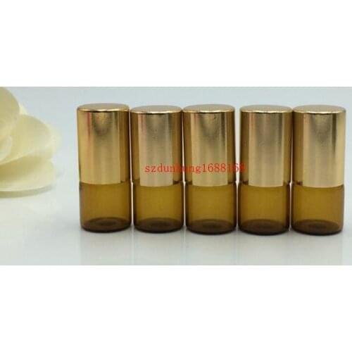 100PCS 3ml Refillable Amber Brown MINI ROLL ON GLASS fragrance ESSENTIAL OIL BOTTLE Steel Metal Roller ball by DHL Free Ship
