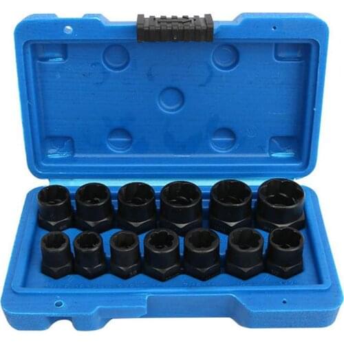 13pcs Damaged Bolt Nut Screw Remover Extractor Removal Set Nut Removal Socket Tool Threading Hand Tools Kit With Box