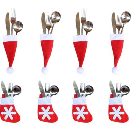 6 Pcs/Set Hot Sale New Year 2020 Christmas Decorative Tableware Knife Fork Set Christmas Hat and Sock for Home Natal Noel Gift