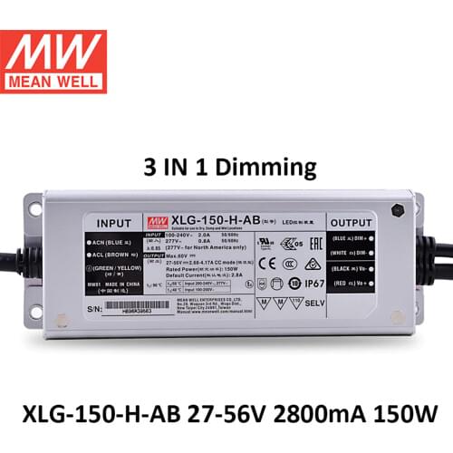 MEAN WELL XLG-150-H-AB 27-56V 2800mA 150W Meanwell power Supply adjustable IP67 constant power LED Driver PFC 3 in 1 Dimming