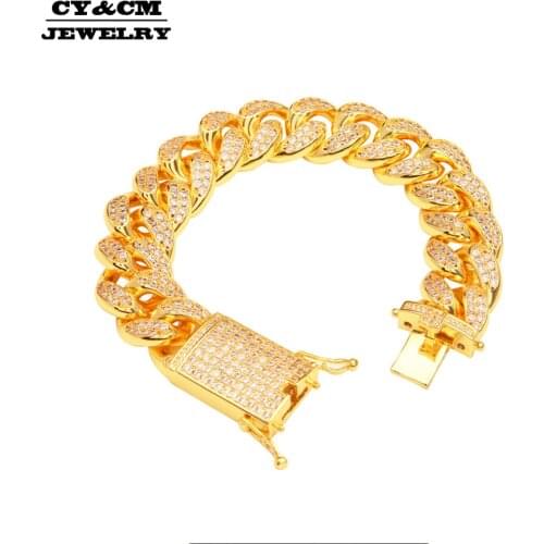 CY&CM Thick 20mm Miami Cuban Link Bracelet Men Fashion Hiphop Full Micro Pave Cubic Zirconia Gold Silver Color Bracelet Jewelry