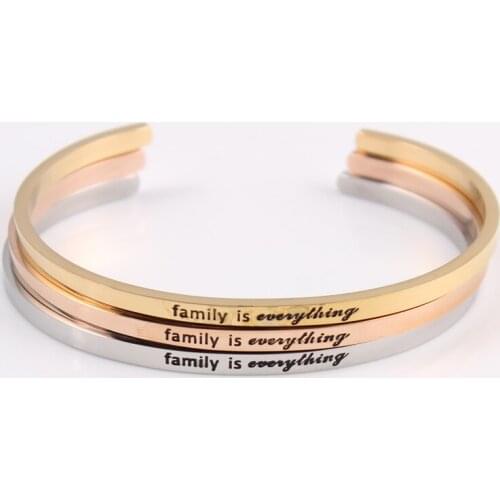 2021 Stainless Steel Bracelets & Bangles Engraved "family is everything" Positive Inspirational Bangle Bracelets for Women