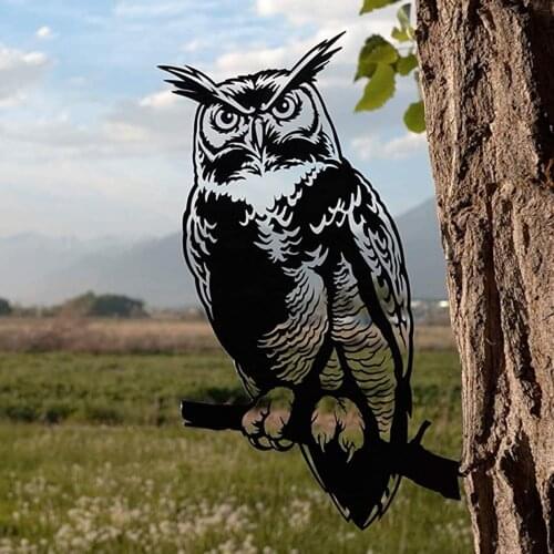 Black Metal Bird&Owl Silhouettes Garden Fence Decor Country Yard Art Garden Tree Stake Courtyard Decoration