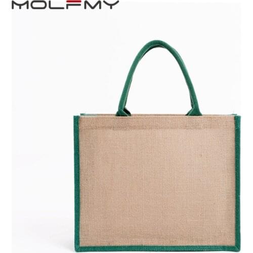 Jute Handbag Shopping Retro Color Simple Casual Membrane Waterproof Beach Tote Bag Portable 2021 New Dropship,Support Customiza