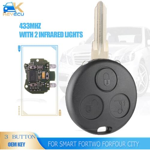 Keyecu Remote Car Key Fob 433MHz for Smart Fortwo Forfour Roadster City Passion 2000-2005 With 2 Infrared Lights