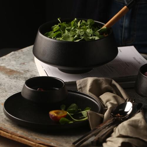 KINGLANG Ceramic Black Color Matte Finishing Bowl Home Soup Restaurant Noodle Snack Bowl